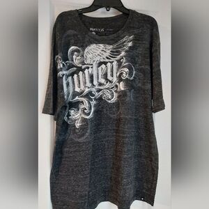 Hurley Mens XL Black Gray Heather Casual Graphic Tee T Shirt Logo